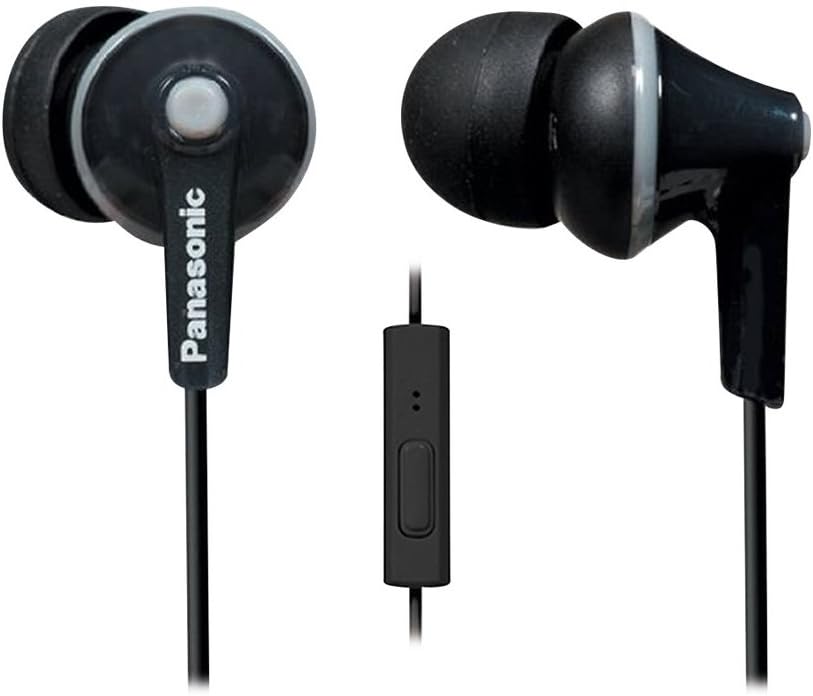 Panasonic ErgoFit Wired Earbuds With Microphone, 3.5mm Jack Wired Headphones with Mic and Call Controller, Ergonomic Custom-Fit Earpieces (S/M/L), for Phones an